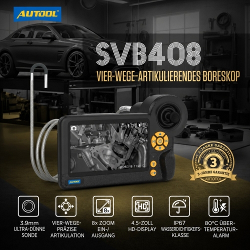 Inspektionskamera Diagnose-Endoskop Autool SVB408 | HD-Bildschirm | 4-Wege 360°