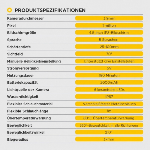 Inspektionskamera Diagnose-Endoskop Autool SVB408 | HD-Bildschirm | 4-Wege 360°